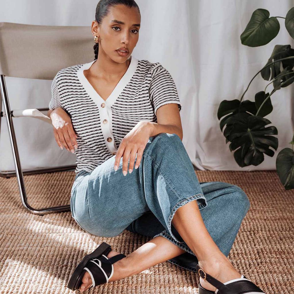 The Beach House Cardigan Black Stripe