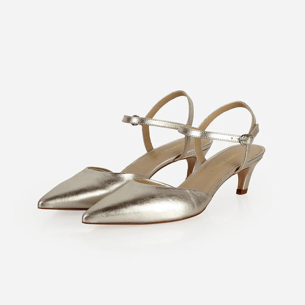 The Claire Kitten Heel Silver Crinkle