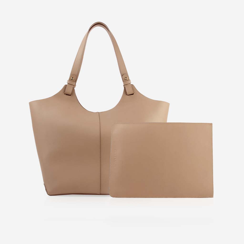 The Lisboa Tote + Laptop Sleeve Set Biscotti