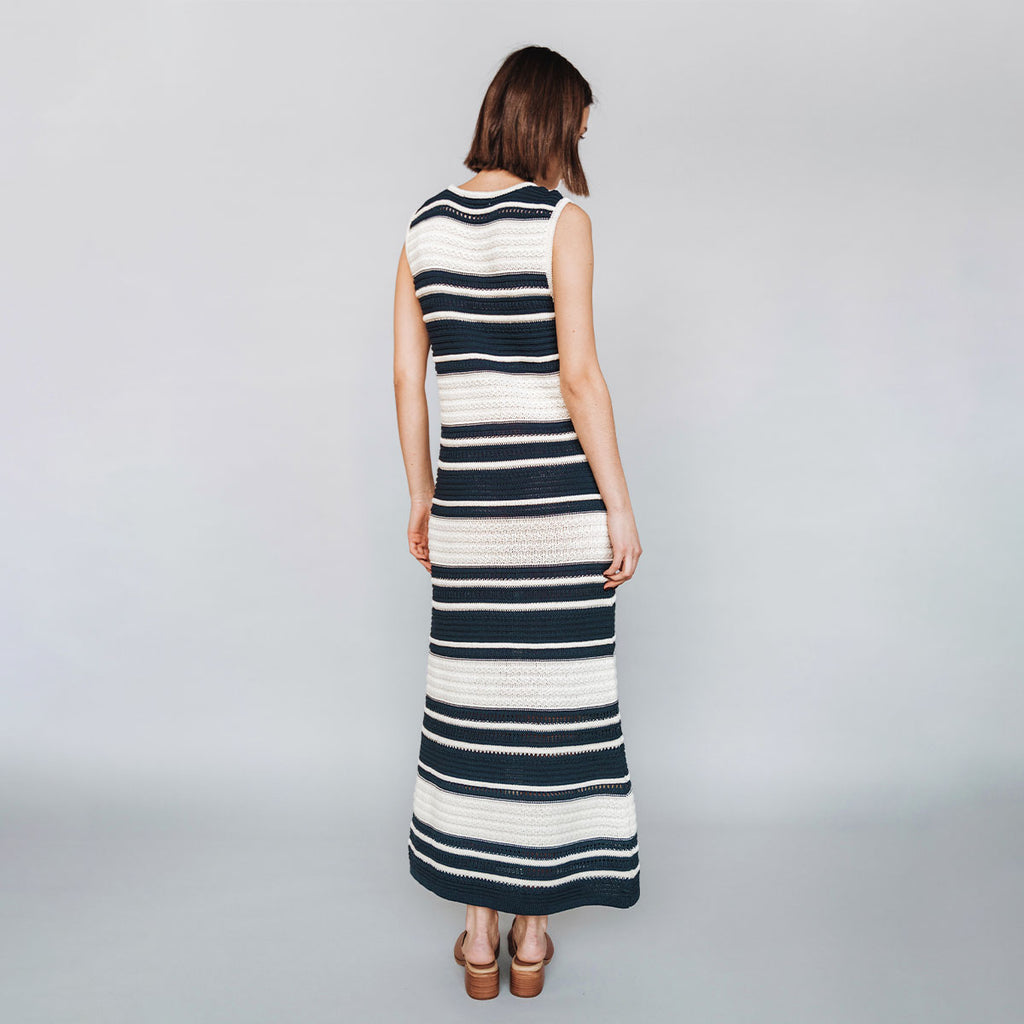 The Sunset Dress Navy Stripe