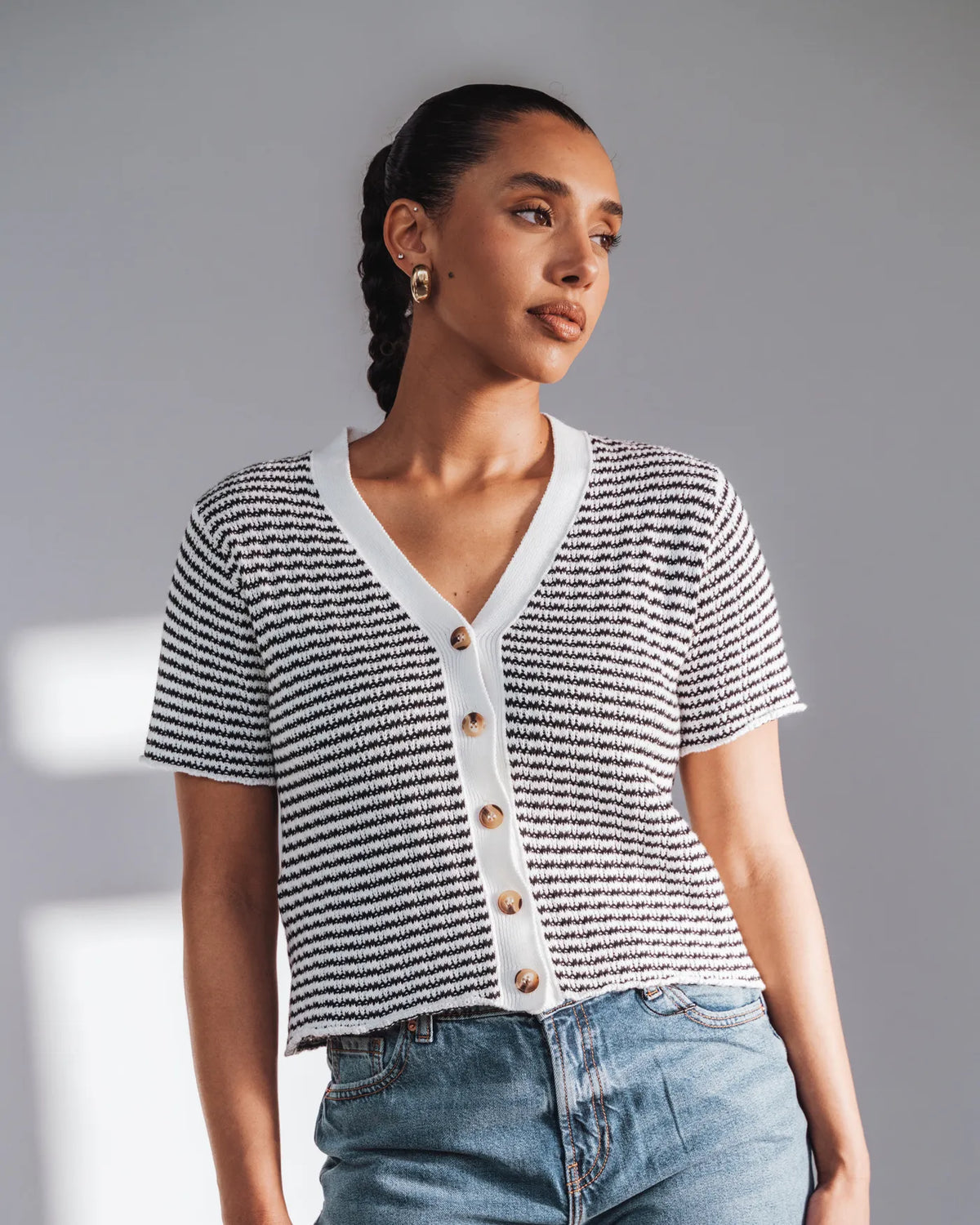 The Beach House Cardigan Black Stripe