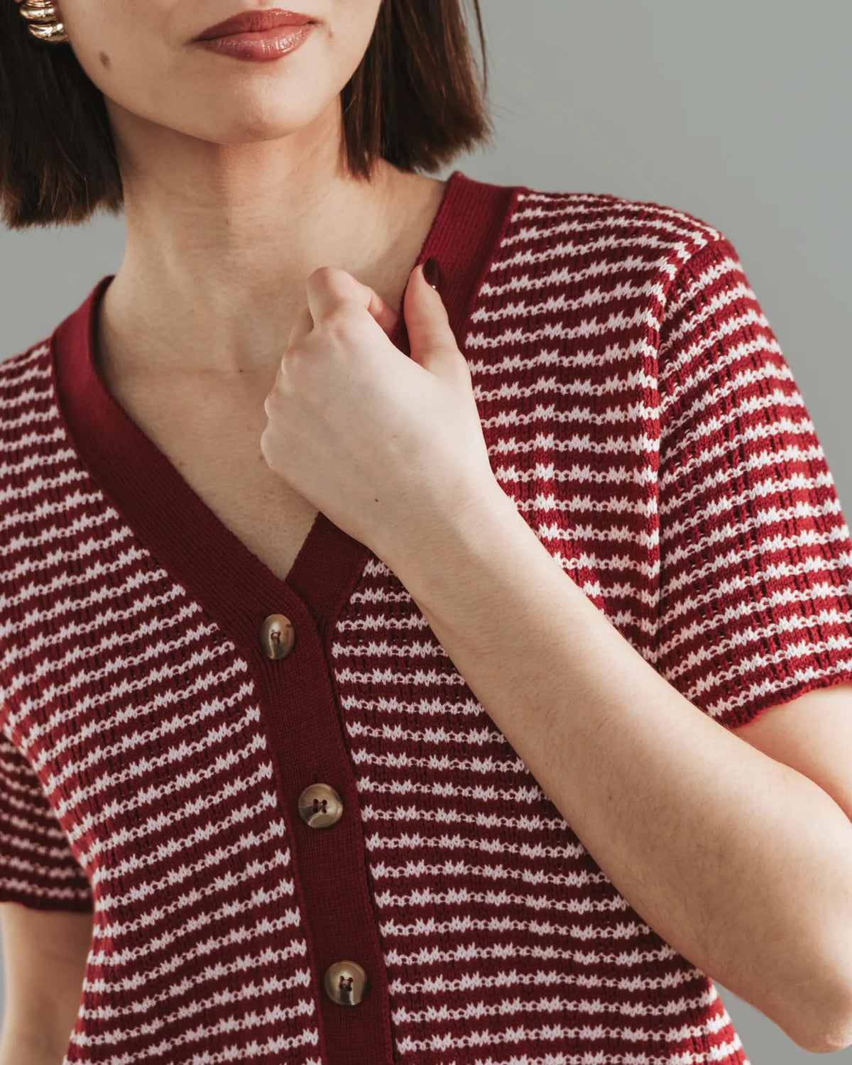The Beach House Cardigan Cherry Stripe