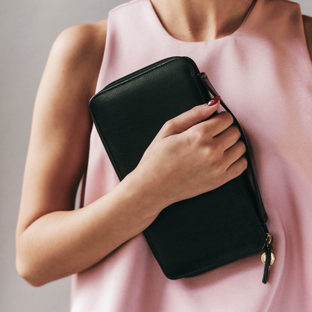 The Flying Solo Passport Holder Black Micro Pebble