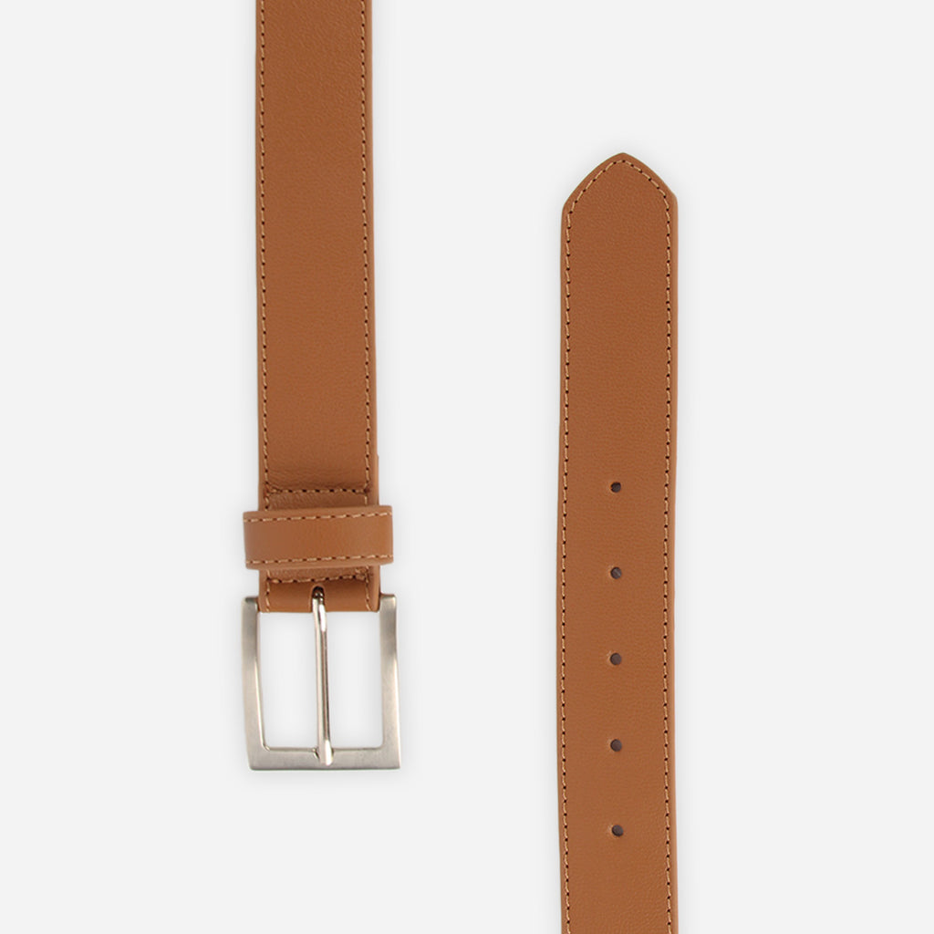 The District Belt Brushed Silver Leather Brown