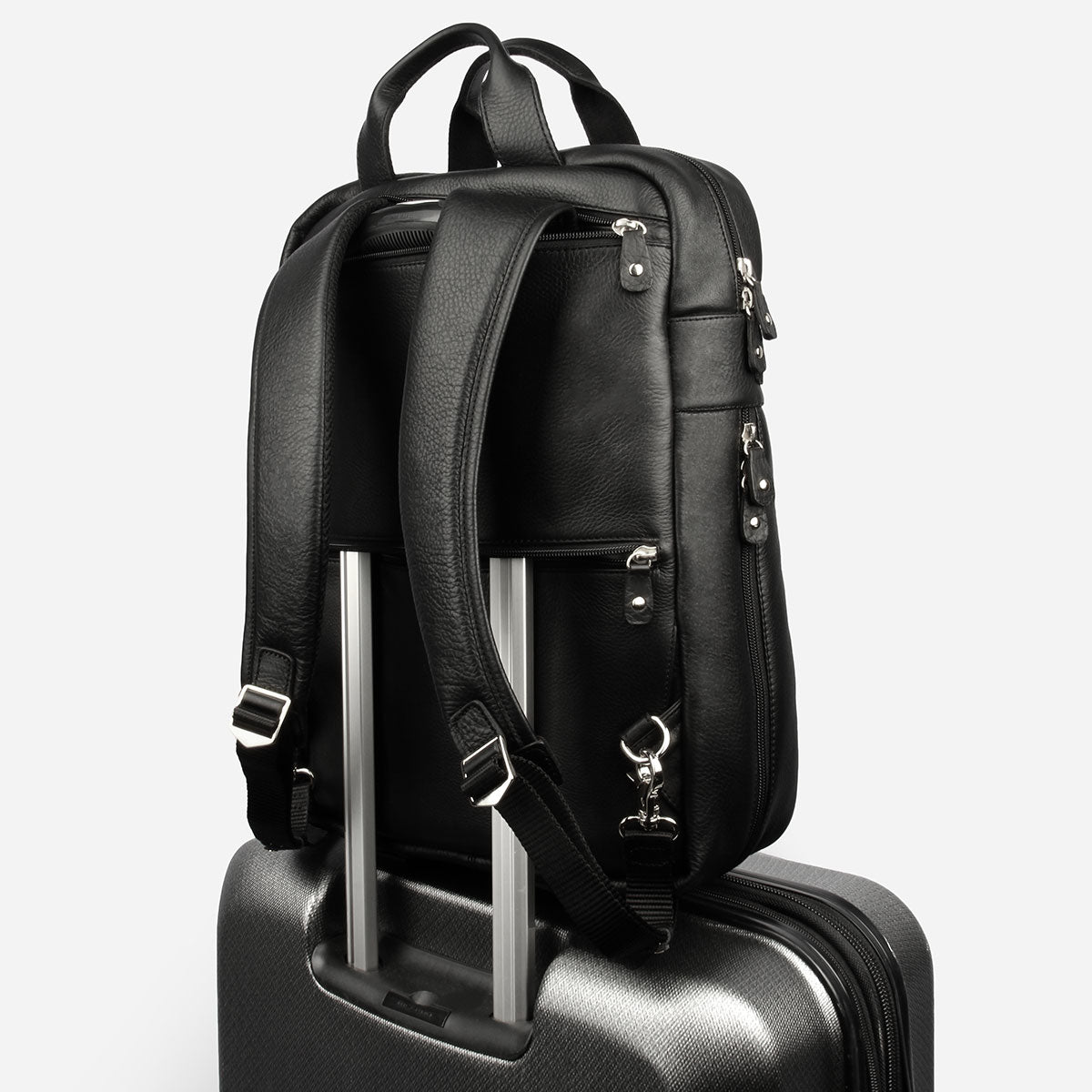 The Backpack in Black Pebble Leather - black leather commuter backpack - Poppy Barley