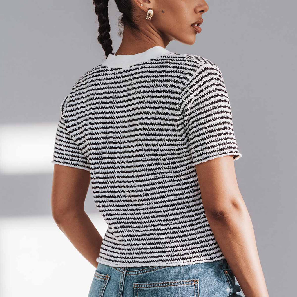 The Beach House Cardigan Black Stripe