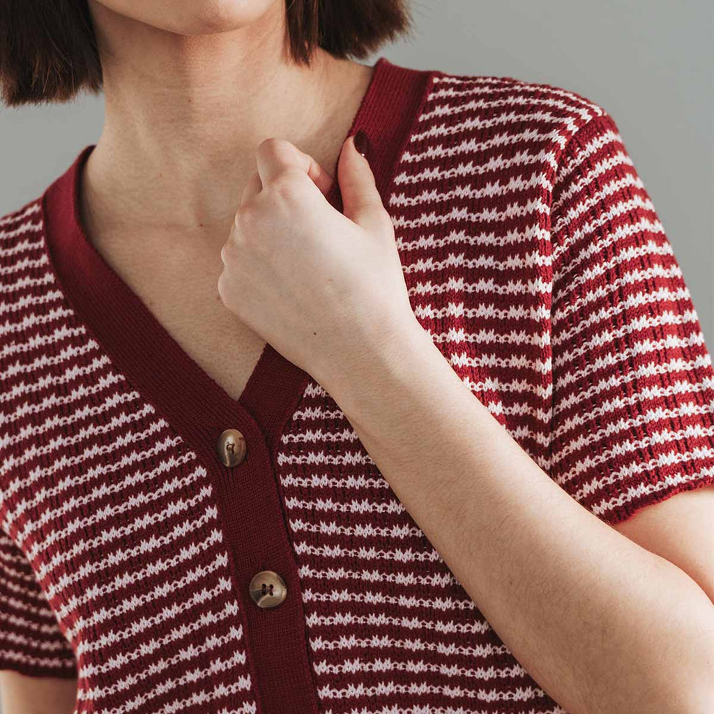 The Beach House Cardigan Cherry Stripe