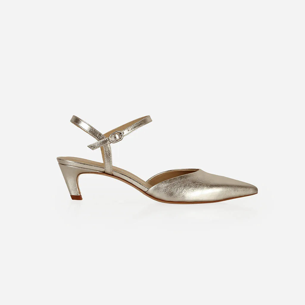 The Claire Kitten Heel Silver Crinkle