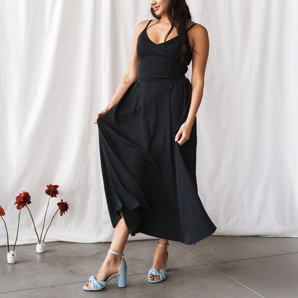 The Esther Heeled Sandal Blue Satin