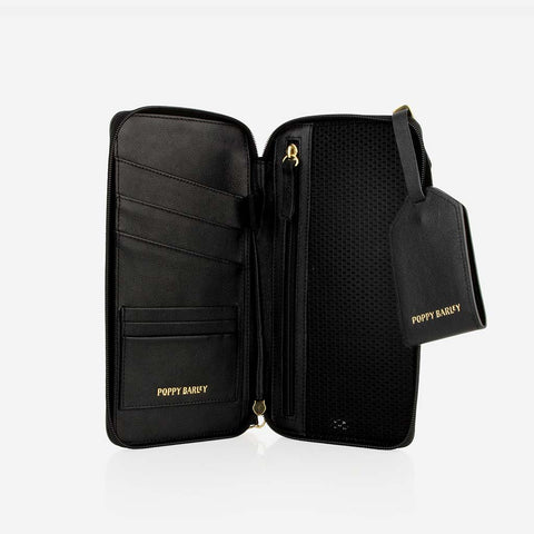 The Flying Solo Passport Holder & Slim Luggage Tag Set Black