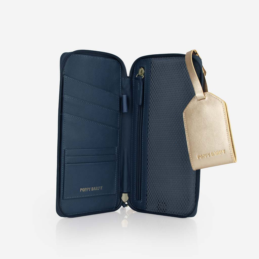 The Flying Solo Passport holder & Slim Luggage Tag Set Pacific & Champagne