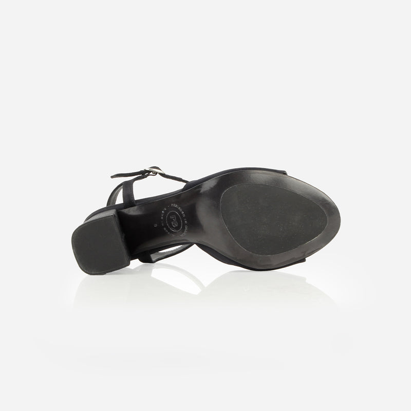 The Monica Heeled Sandal Black Satin