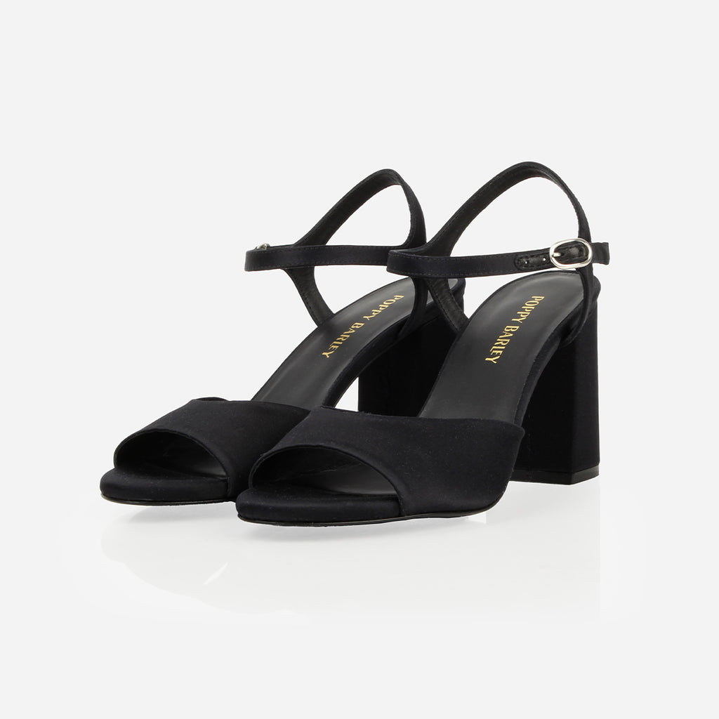 The Monica Heeled Sandal Black Satin
