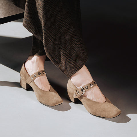 The BLVD Heeled Mary Jane Truffle Suede