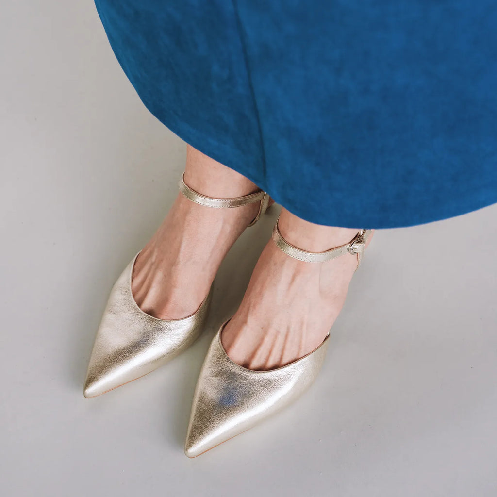 The Claire Kitten Heel Silver Crinkle