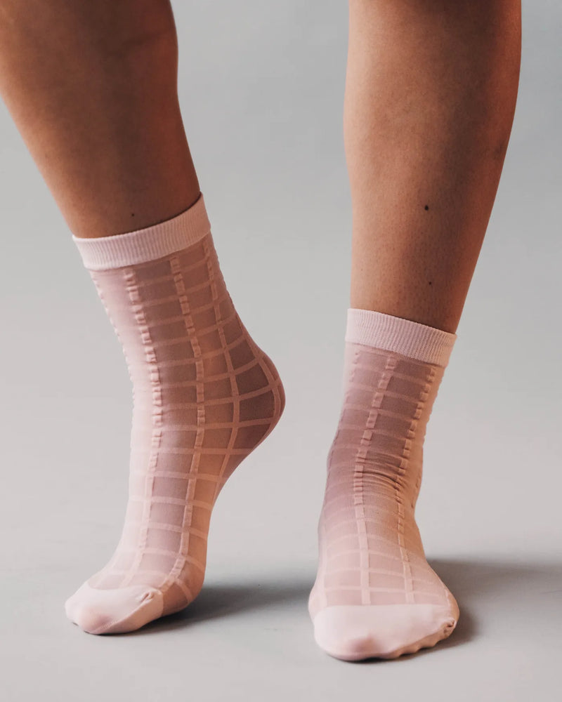 Rachel Checkered Sheer Socks Ballerina Pink