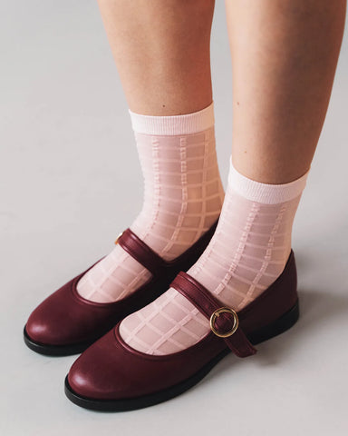 Rachel Checkered Sheer Socks Ballerina Pink