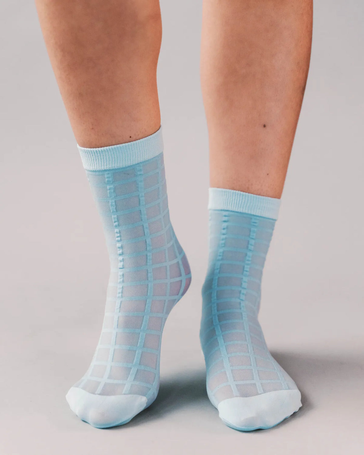 Rachel Checkered Sheer Socks in Sky Blue