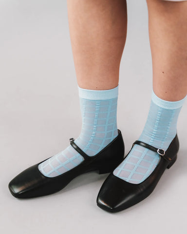 Rachel Checkered Sheer Socks in Sky Blue