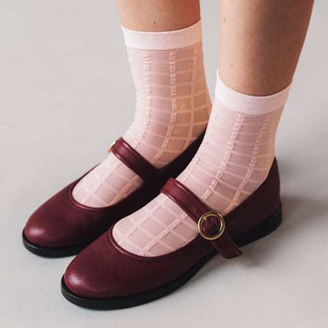 Rachel Checkered Sheer Socks Ballerina Pink