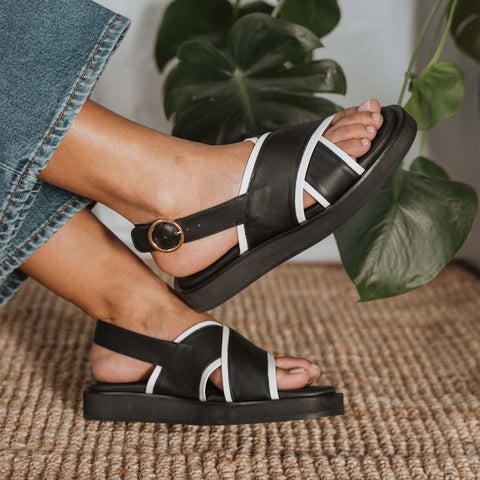 The Sunday Sandal Black & Panna Cotta