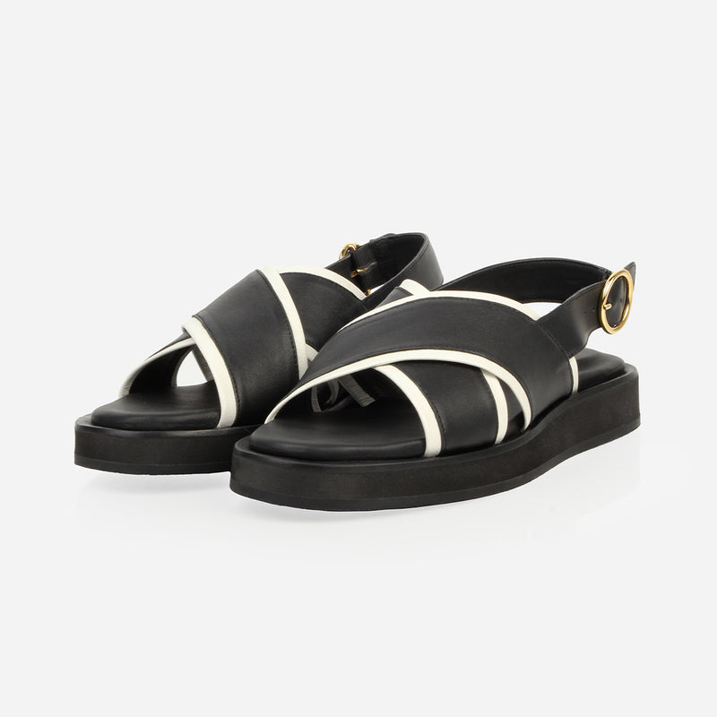 The Sunday Sandal Black & Panna Cotta