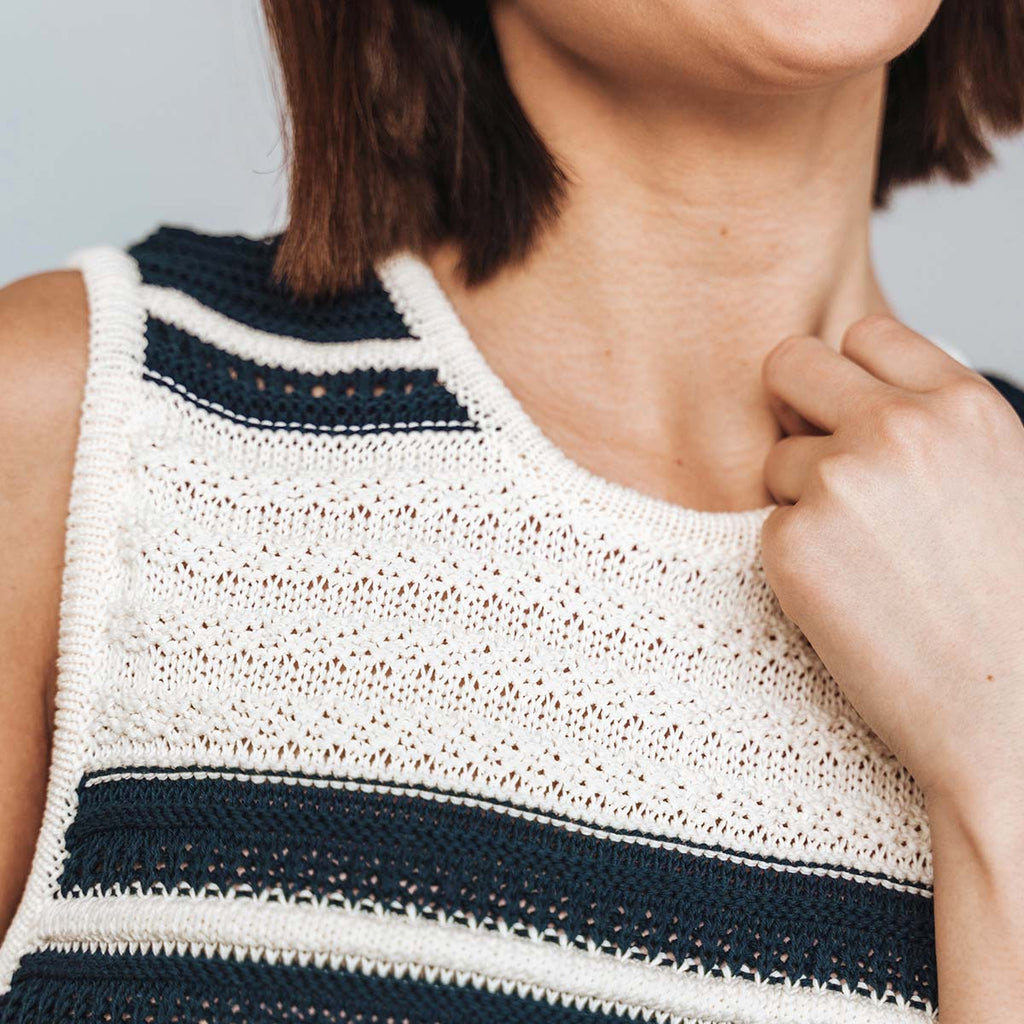 The Sunset Dress Navy Stripe