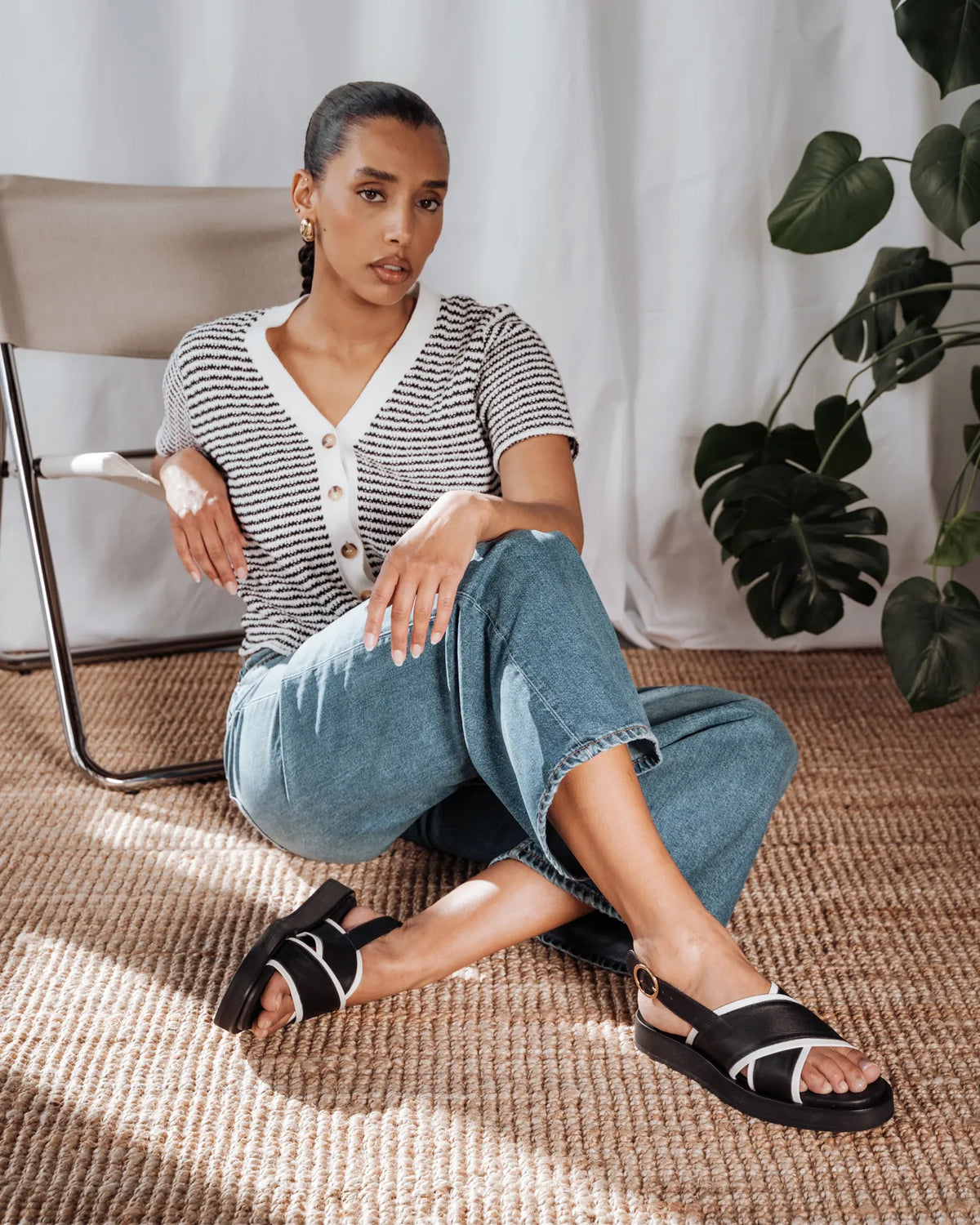 The Beach House Cardigan Black Stripe