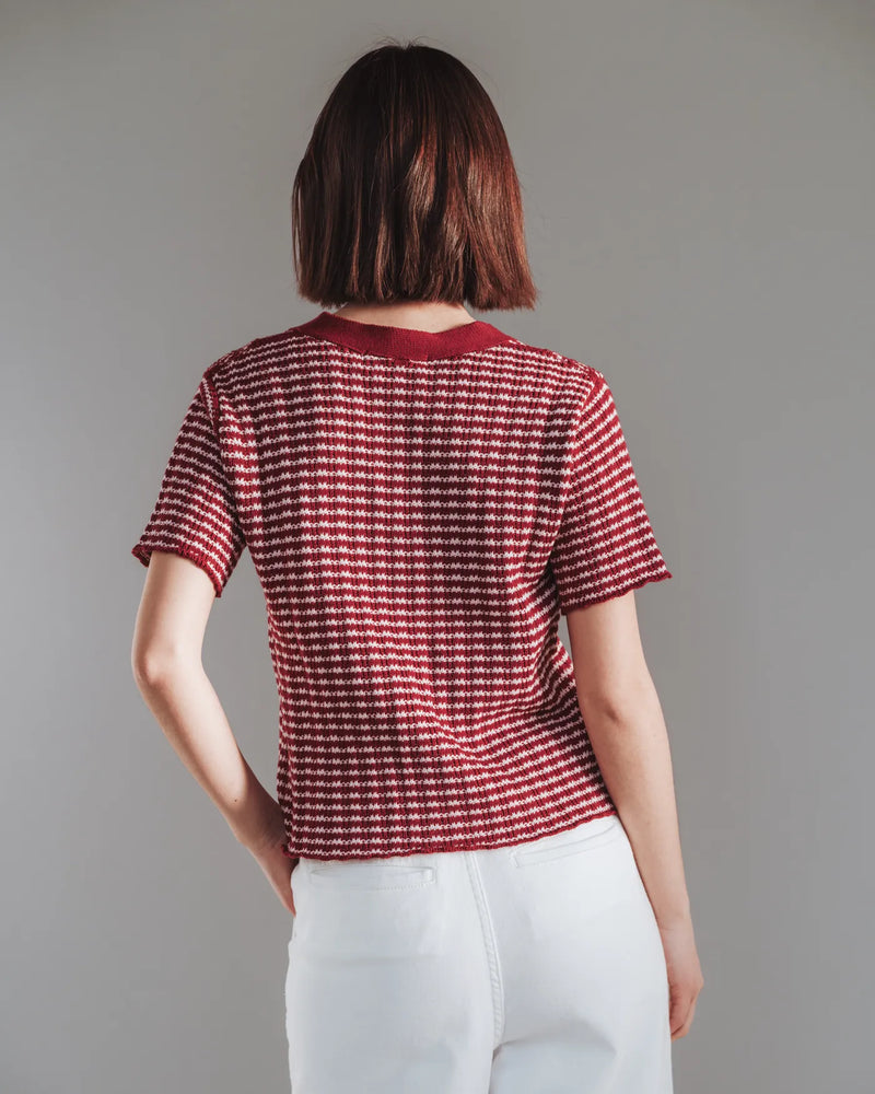 The Beach House Cardigan Cherry Stripe