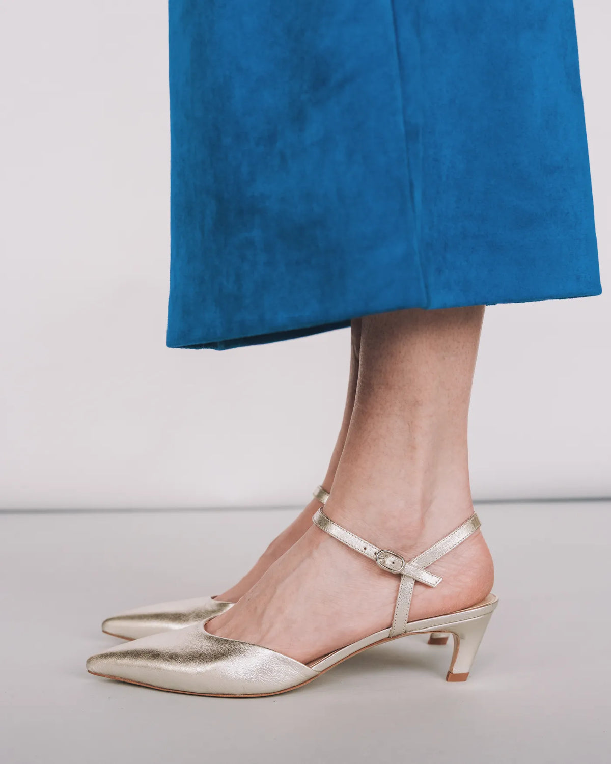 The Claire Kitten Heel Silver Crinkle