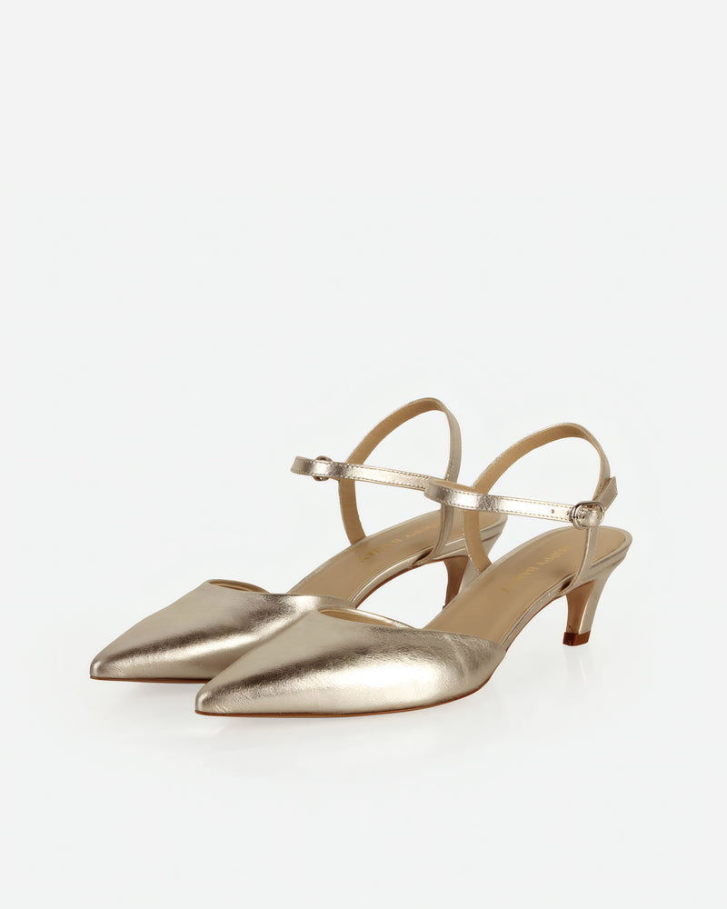 The Claire Kitten Heel Silver Crinkle
