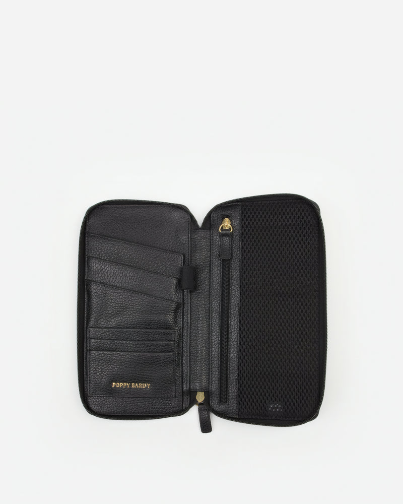 The Flying Solo Passport Holder Black Micro Pebble
