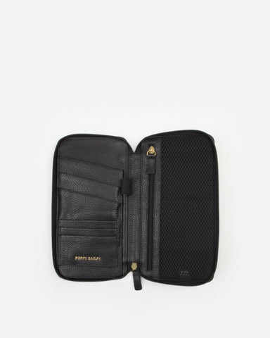 The Flying Solo Passport Holder Black Micro Pebble