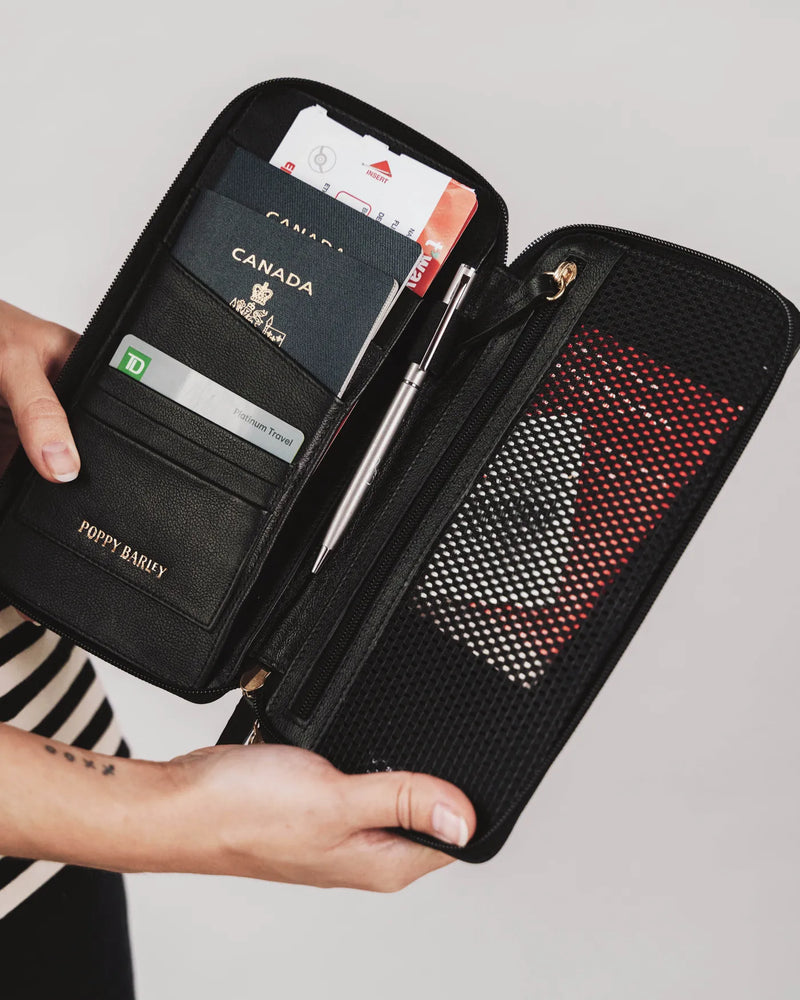 The Flying Solo Passport Holder Black Micro Pebble