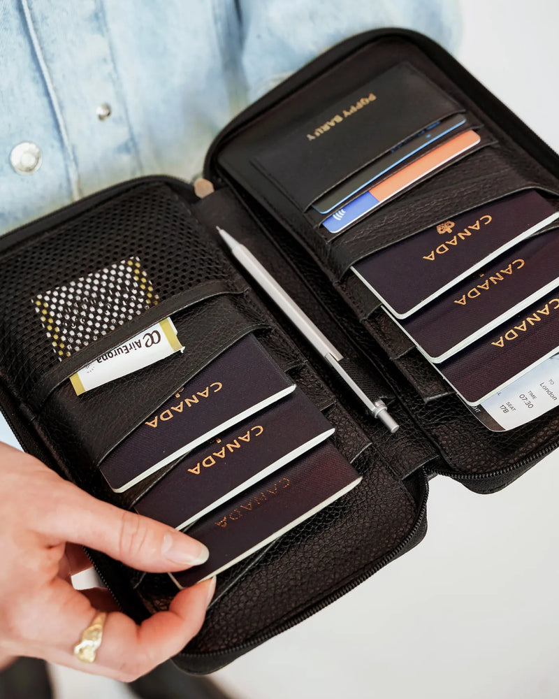 The Four Person Passport holder & Slim Luggage Tag Set Black
