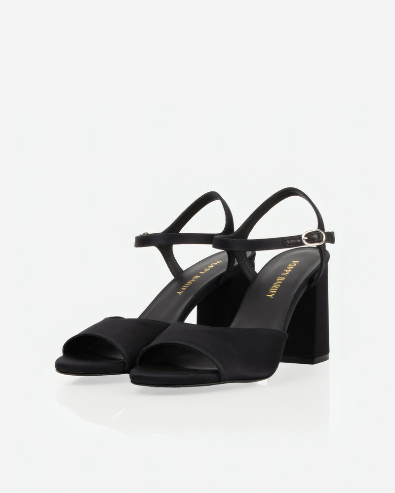 The Monica Heeled Sandal Black Satin