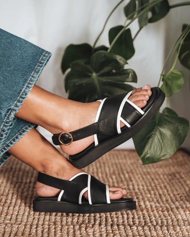 The Sunday Sandal Black & Panna Cotta